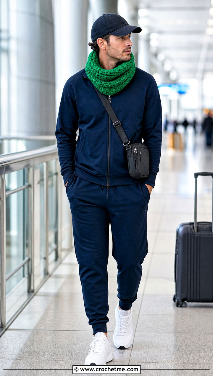 Snood Crochet Scarf With Tracksuit - 35 men crochet scarf outfit ideas