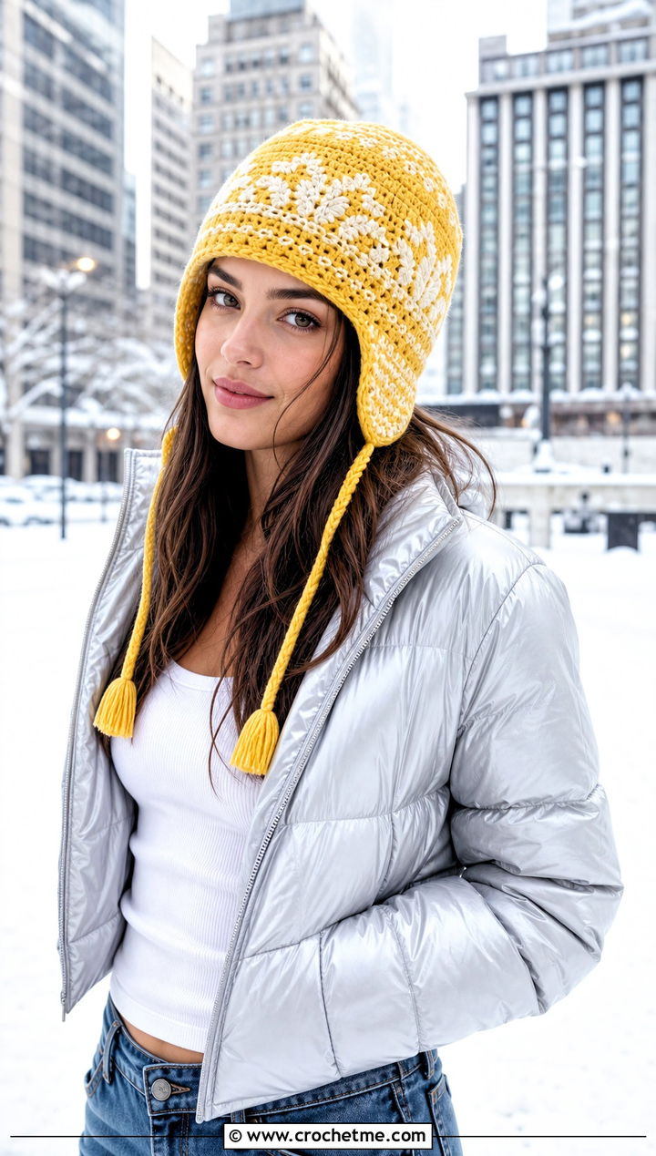 Snow Country Crochet Ski Hat With Puffer Jacket And Jeans - 15 snow country crochet ski hat outfit ideas