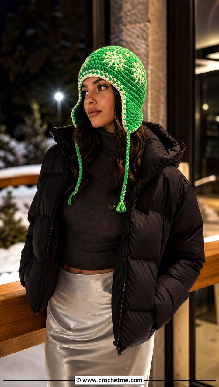 Snow Country Crochet Ski Hat With Satin Skirt And Puffer - 15 snow country crochet ski hat outfit ideas