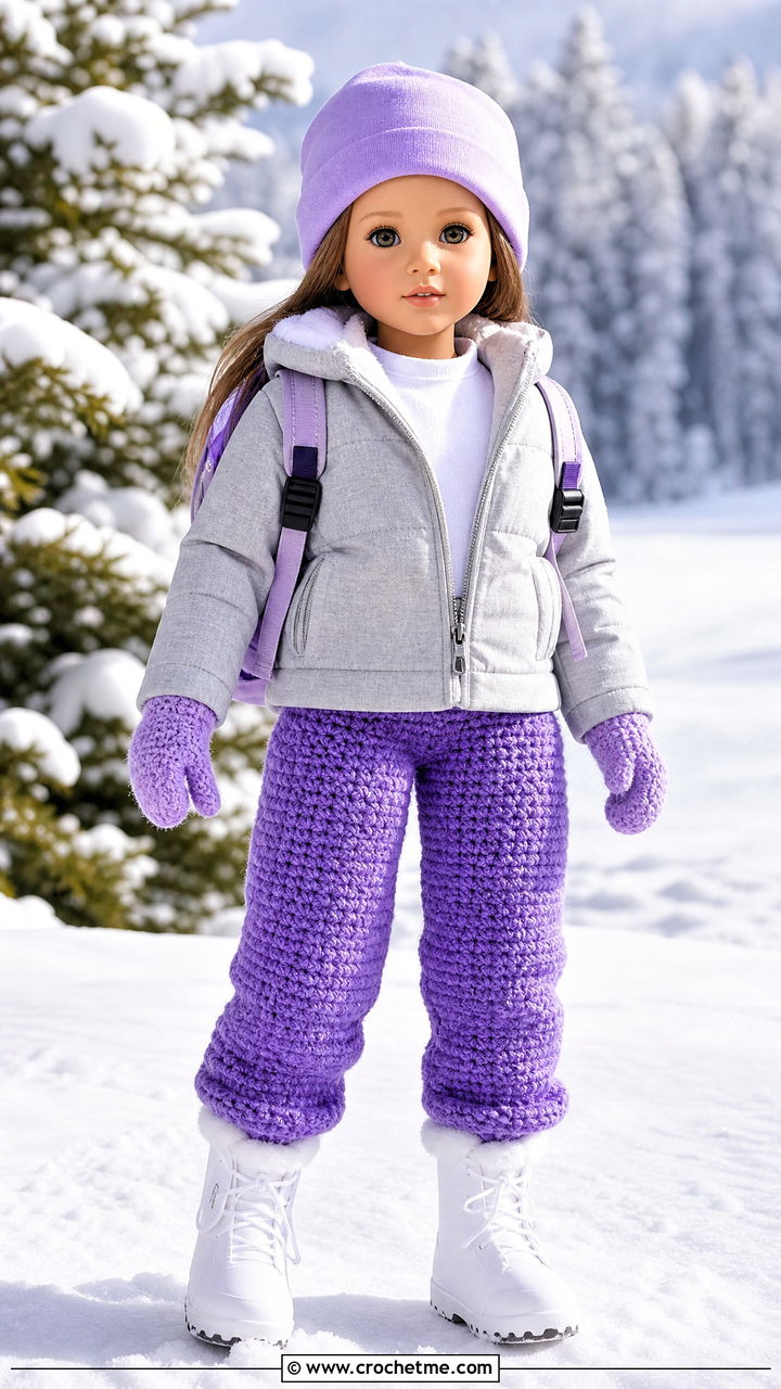 Snow Crochet Doll Pants With Short Parka - 35 crochet doll pants outfit ideas