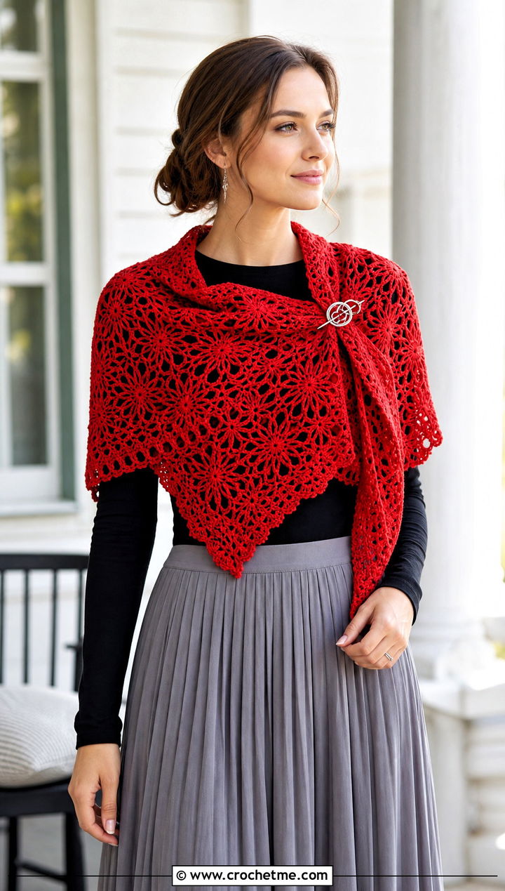 Snowflake Shawl Crochet Scarf With Maxi Skirt - 25 Snowflake Crochet Scarf outfit ideas