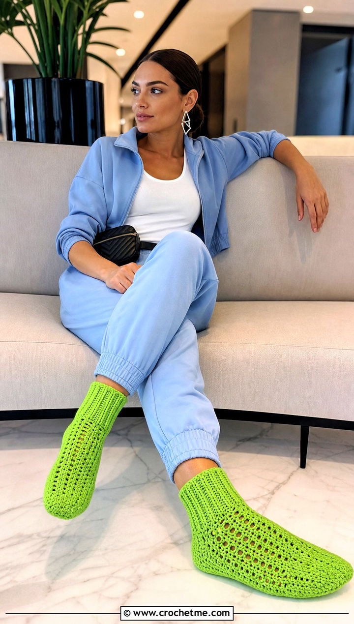 Sock Style Crochet Slippers With Matching Joggers - 20 Women's Crochet Slippers For Women outfit ideas