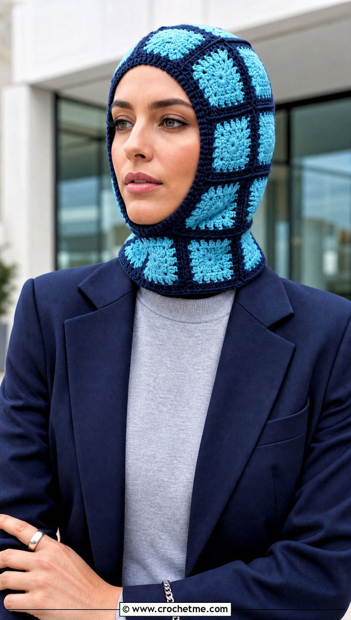 Solid Center Granny Square Balaclava With Trouser Suit - 30 crochet granny square balaclava outfit ideas