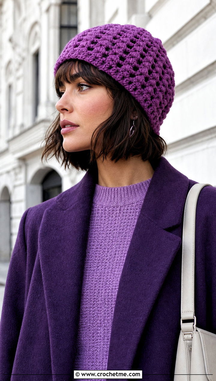 Solid Color Granny Hat With Monochrome Outfit - 30 crochet granny hat outfit ideas