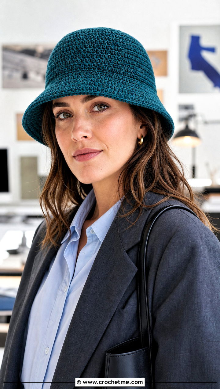Solid Cotton Crochet Bucket Hat With Blazer And Trousers - 25 crochet bucket hat ideas