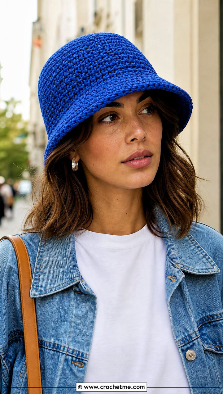 Solid Cotton Crochet Bucket Hat With Jeans - 25 Easy Crochet Bucket Hats outfit ideas