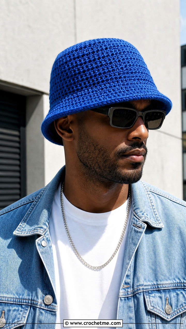 Solid Cotton Crochet Bucket Hat With White T Shirt And Jeans - 15 men's crochet bucket hat outfit ideas