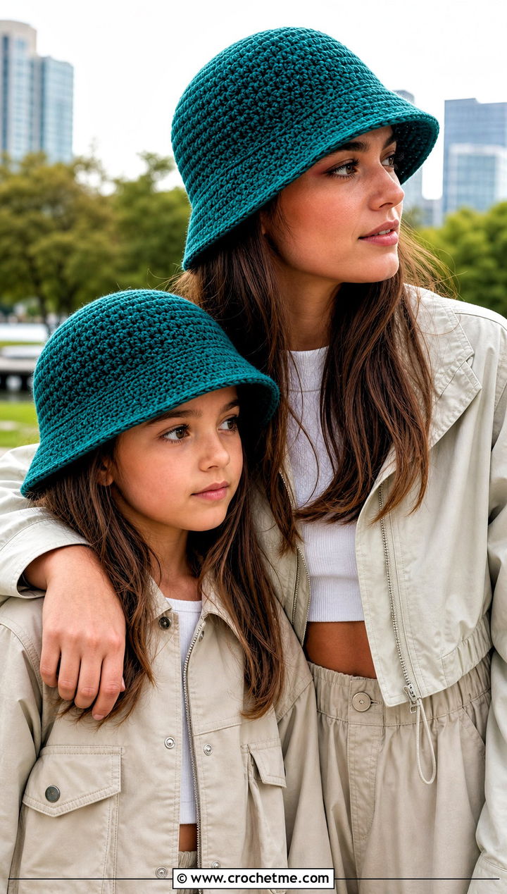 Solid Crochet Bucket Hats With Cargo Outfits - 25 crochet mommy and me hats outfit ideas