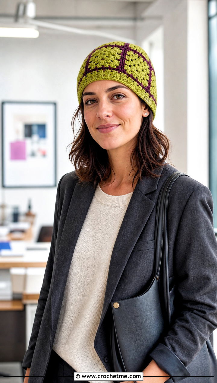 Solid Granny Square Beanie With Trouser Suit - 30 granny square beanie outfit ideas
