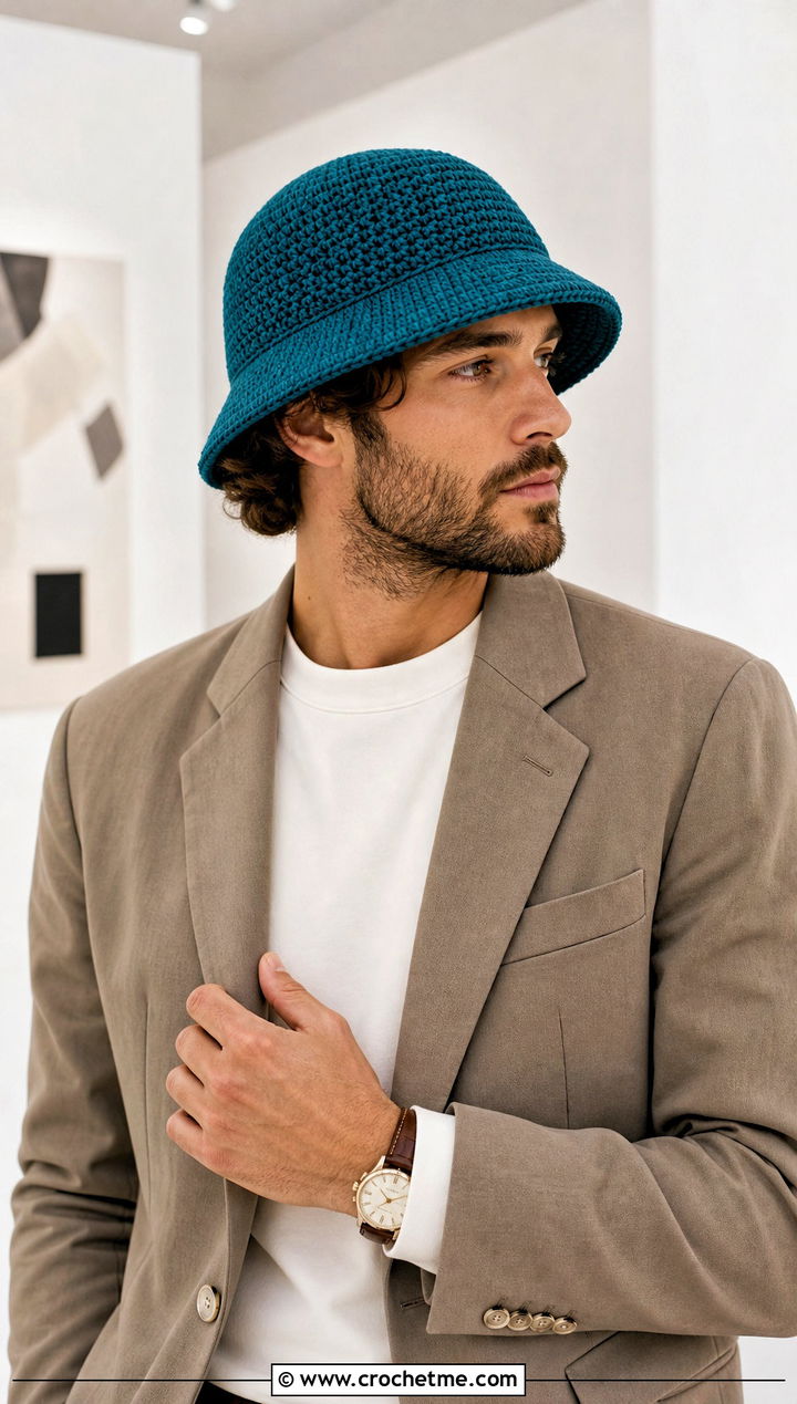 Solid Single Crochet Bucket Hat With Blazer - 15 mens crochet bucket hat outfit ideas
