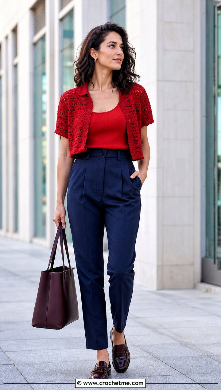 Solid Tidepool Tee With Pleated Trousers - 15 tidepool tee summer crochet top outfit ideas