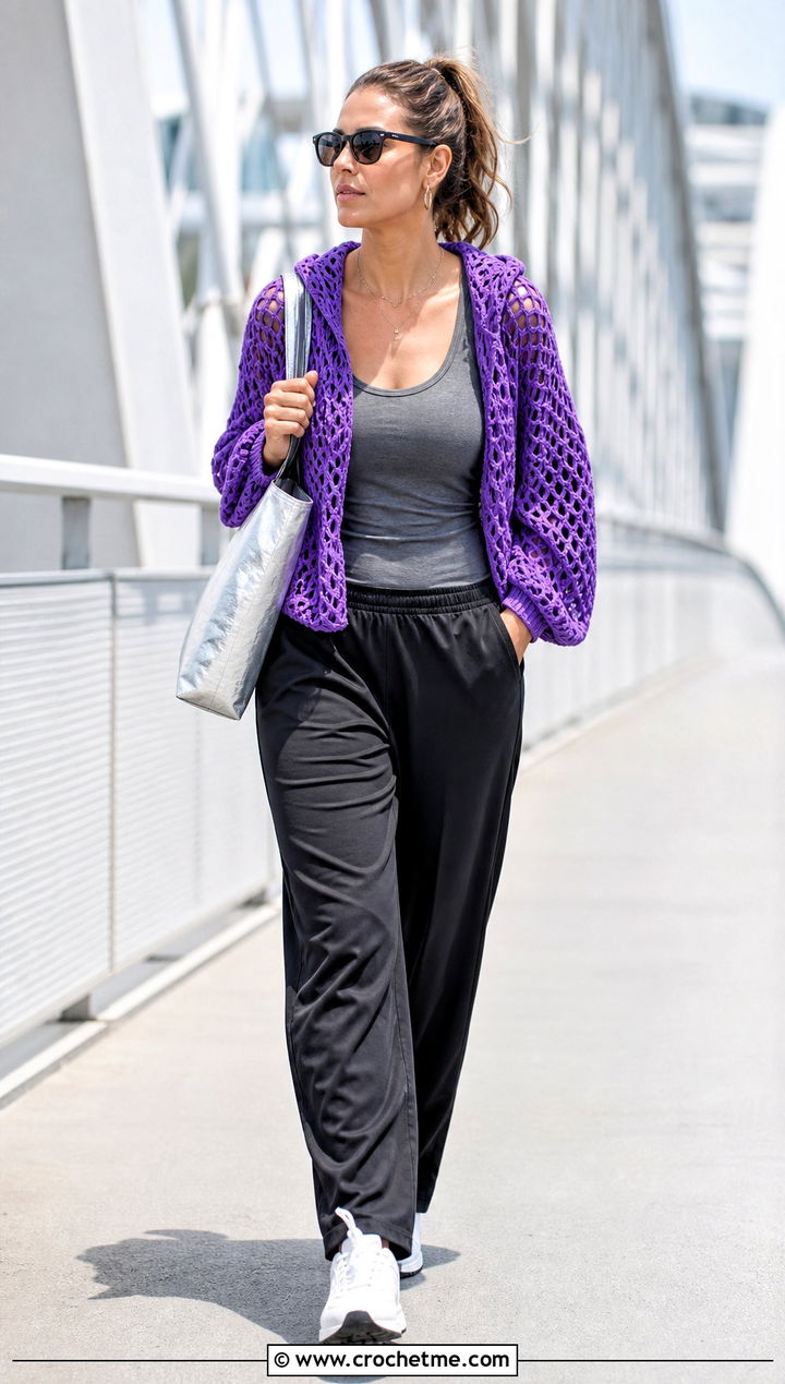 Solomon Knot Crochet Hoodie Top With Track Pants - 35 solomon knot crochet top outfit ideas