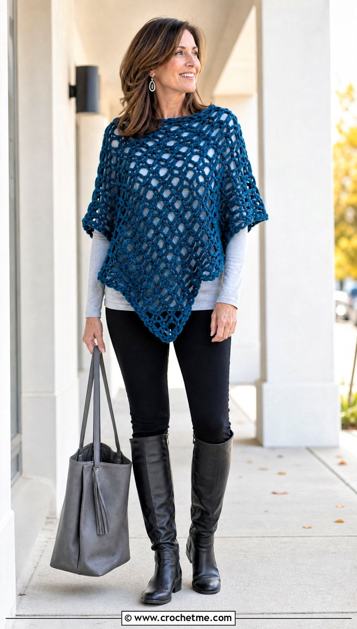 Solomon Knot Crochet Poncho Top With Leggings - 35 solomon knot crochet top outfit ideas