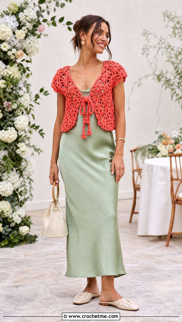 Solomon Knot Crochet Tie Front Top With Slip Dress - 35 solomon knot crochet top outfit ideas