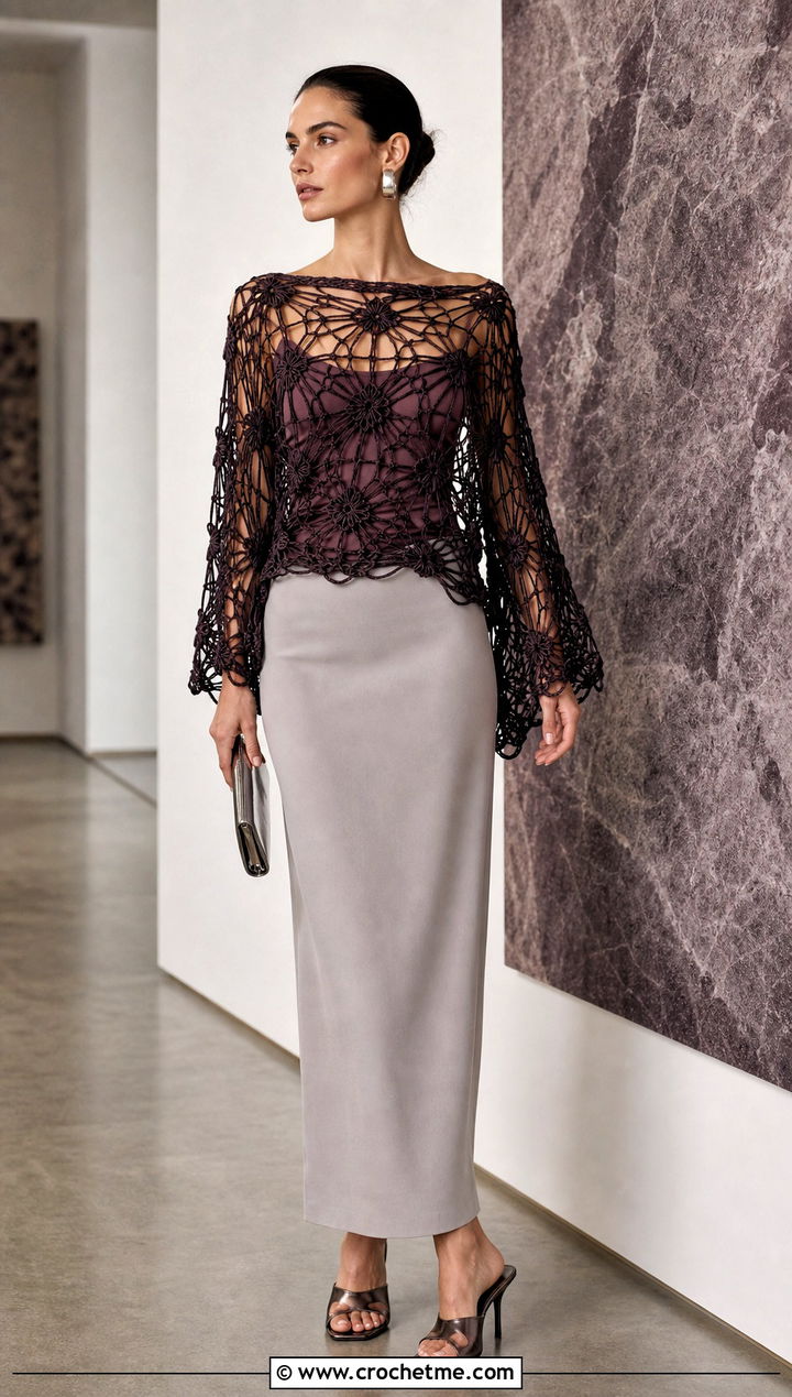 Solomon Knot Crochet Top With Column Skirt - 30 Crochet Top With Holes outfit ideas