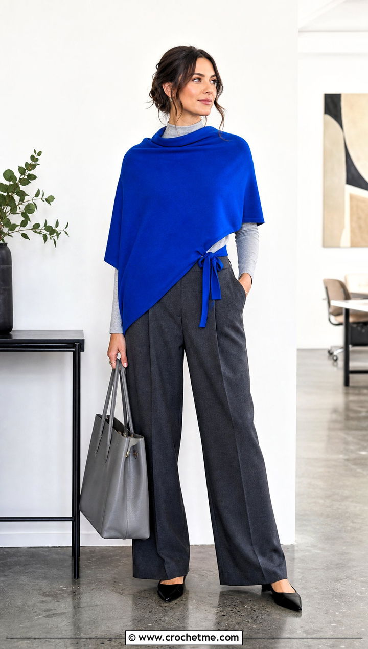 Sontag Shawl With Wide Leg Trousers - 35 crochet outlander shawl outfit ideas
