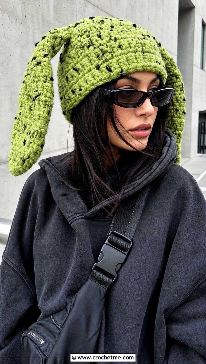 Speckled Bunny Ear Sincerity Is Scary Crochet Hat With Cargo Pants - 15 Sincerity Is Scary Crochet Hat outfit ideas