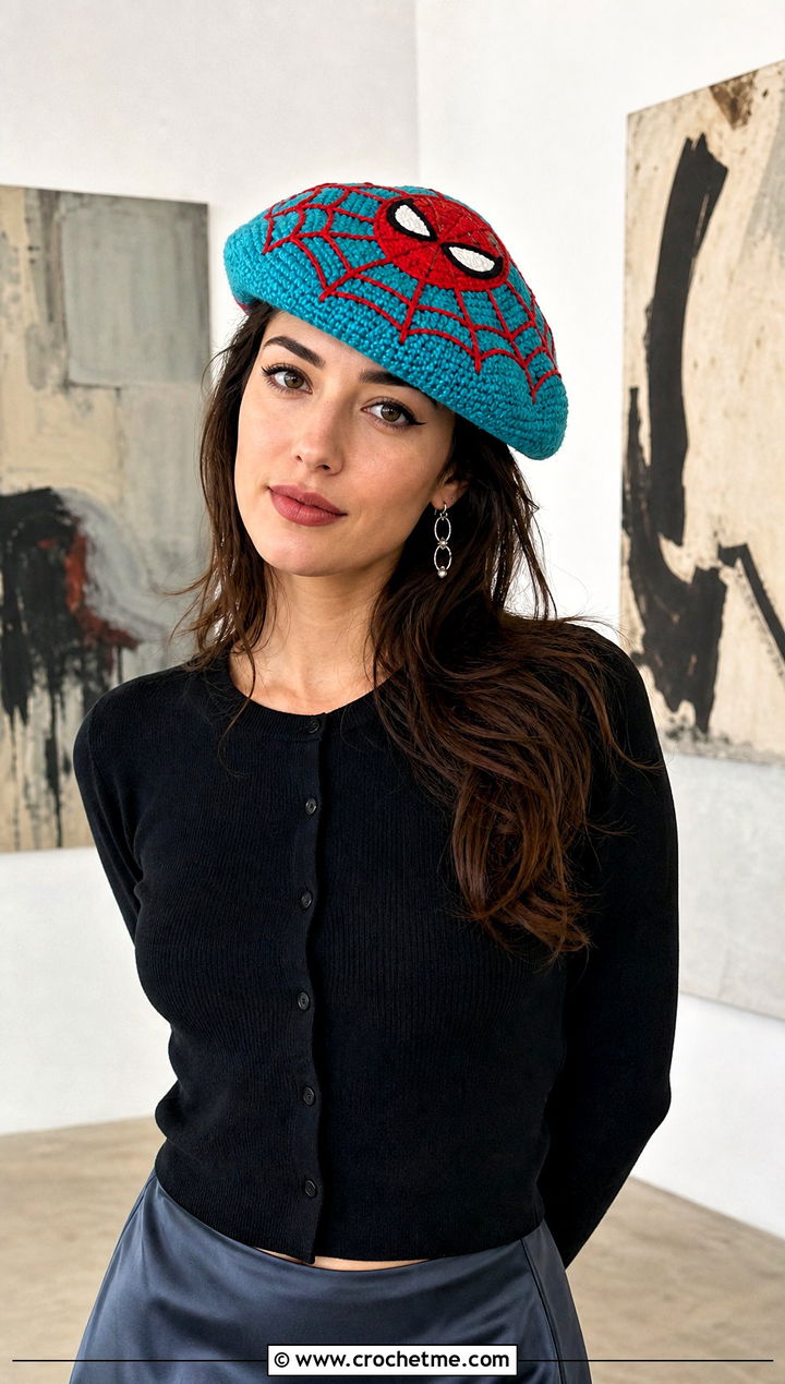 Spider Man Crochet Beret With Satin Skirt - 25 spiderman crochet hat outfit ideas
