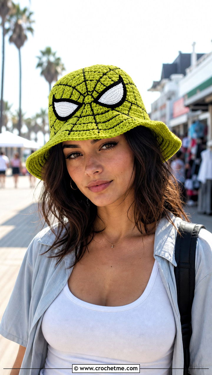 Spider Man Crochet Bucket Hat With Parachute Pants - 15 Crocheted Spider Man Hat outfit ideas