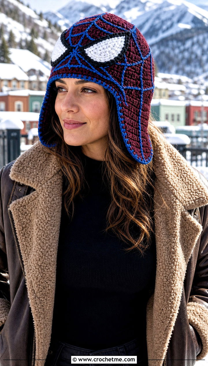 Spider Man Crochet Trapper Hat With Aviator Jacket - 25 spiderman crochet hat outfit ideas