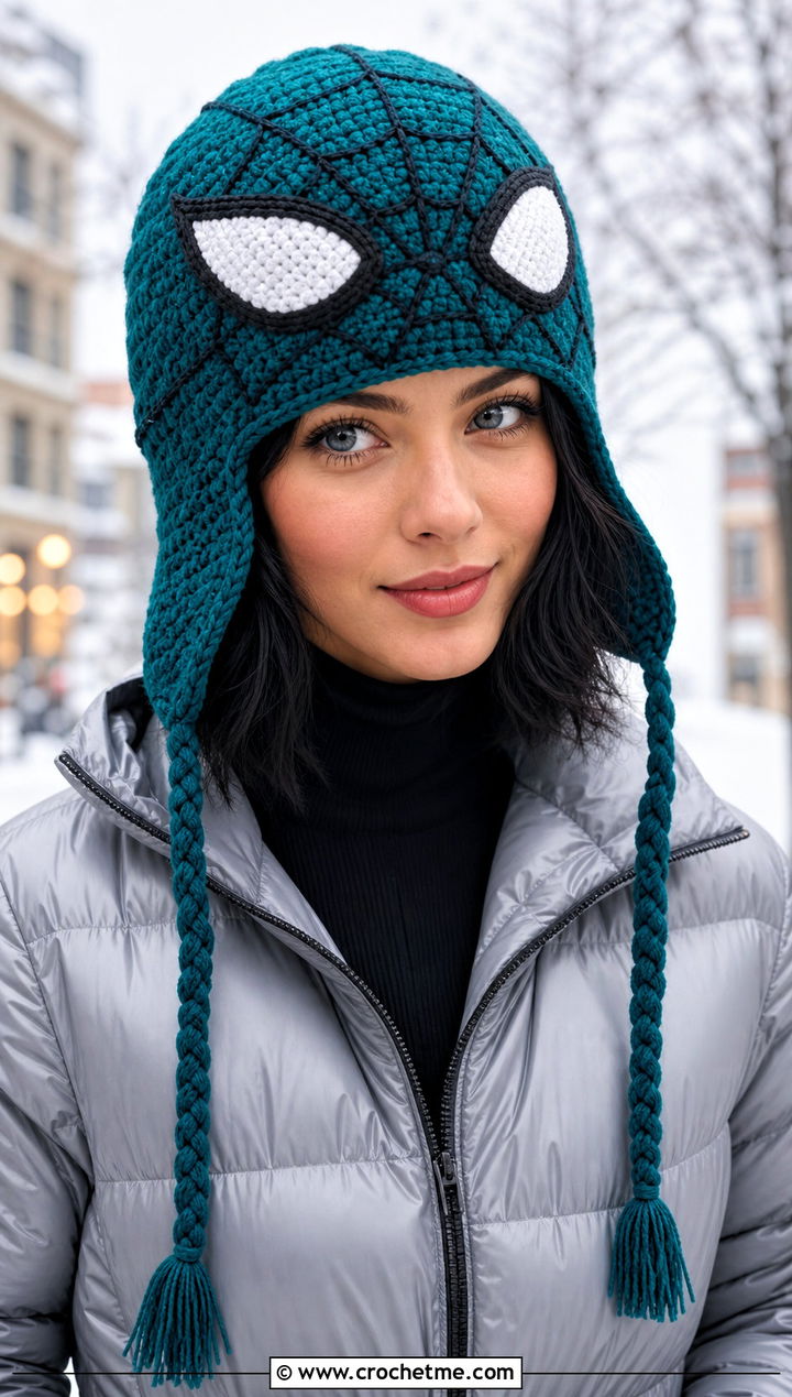 Spider Man Earflap Hat With Puffer Jacket - 15 Crocheted Spider Man Hat outfit ideas