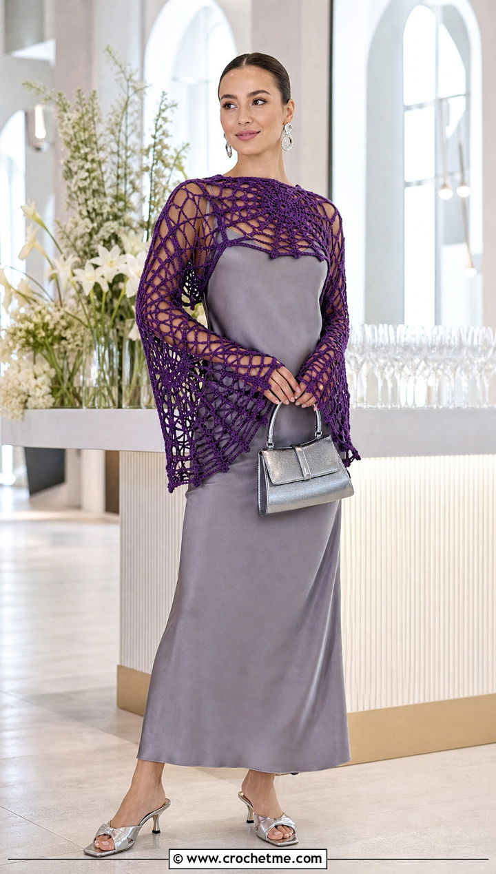 Spider Web Bolero Crochet Top Over A Slip Dress - 35 spider crochet top outfit ideas