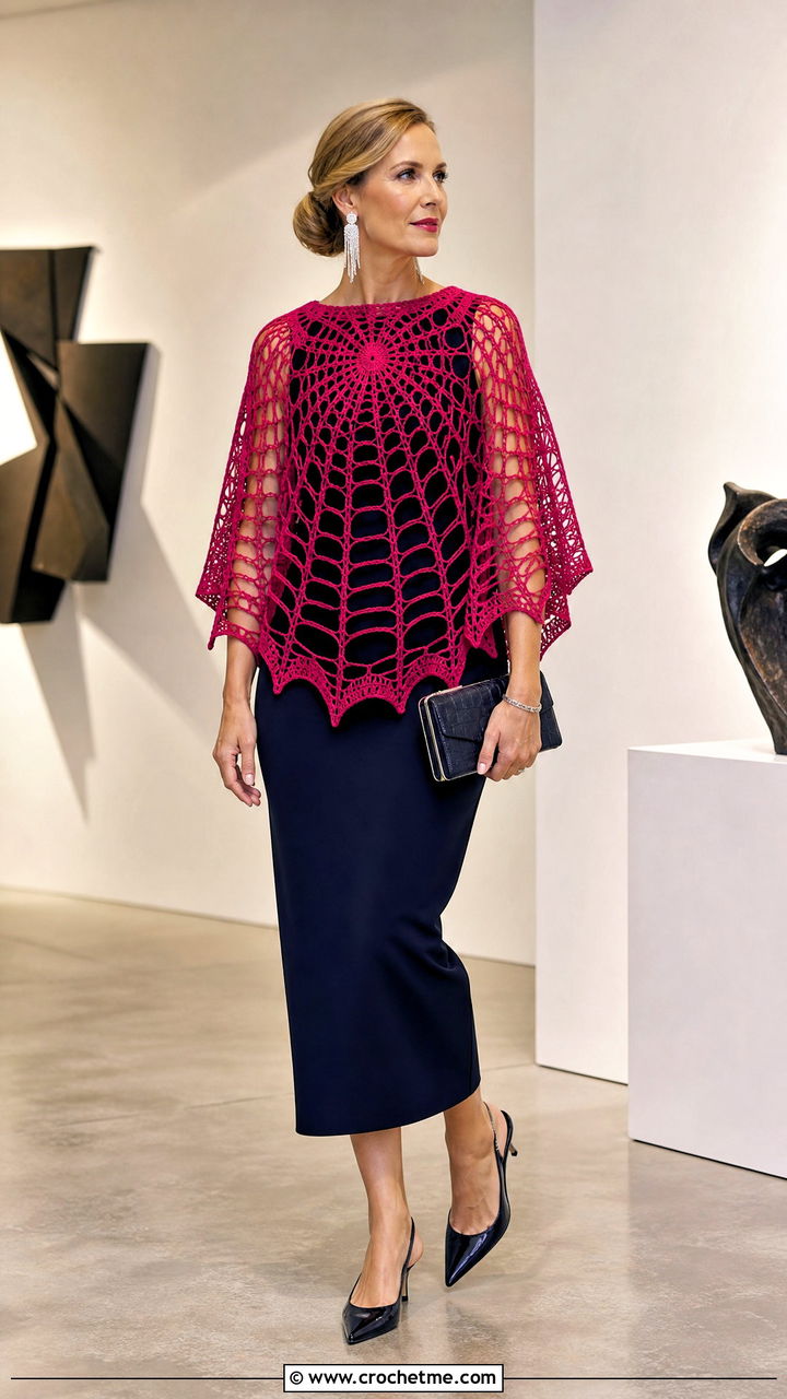 Spiderweb Crochet Cape Top With Column Dress - 35 spiderweb crochet top outfit ideas