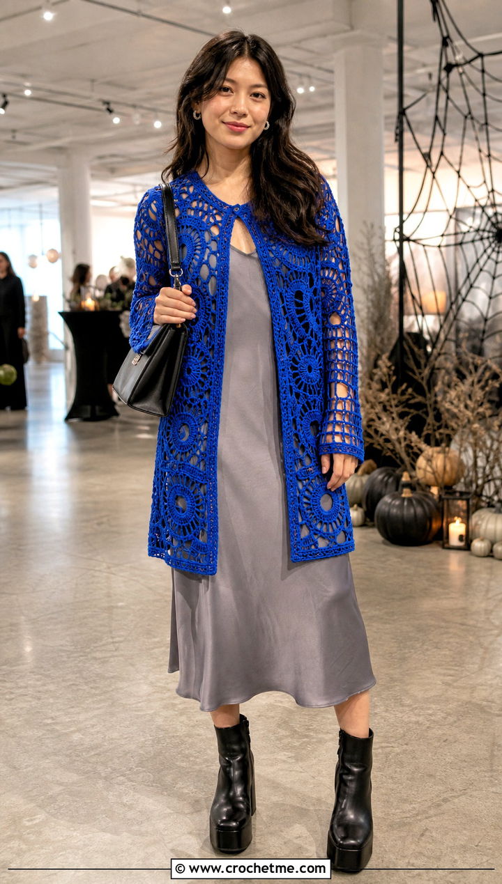 Spiderweb Crochet Cardigan Outfit - 25 Crochet Halloween Clothes and outfit ideas