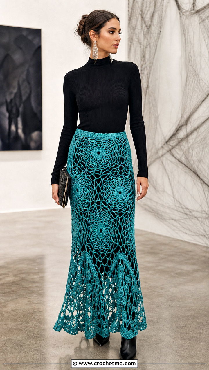 Spiderweb Crochet Maxi Skirt With Fitted Top - 35 halloween crochet clothes and outfit ideas