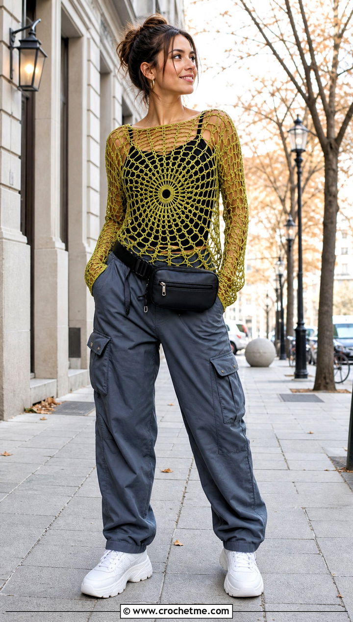 Spiderweb Crochet Mesh Top Outfit - 25 Crochet Halloween Clothes and outfit ideas