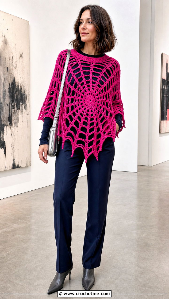 Spiderweb Crochet Poncho With Monochrome Basics - 35 fantasy crochet clothes and outfit ideas