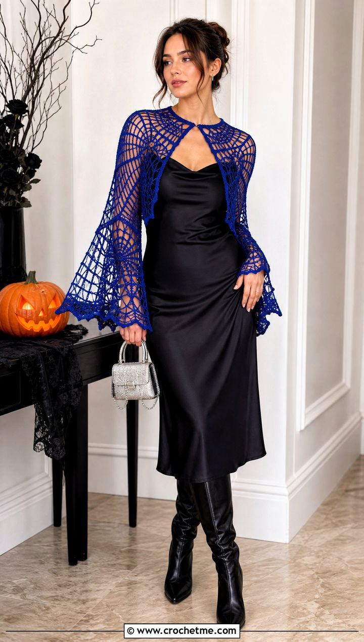 Spiderweb Crochet Shrug With Slip Dress - 35 halloween crochet clothes and outfit ideas