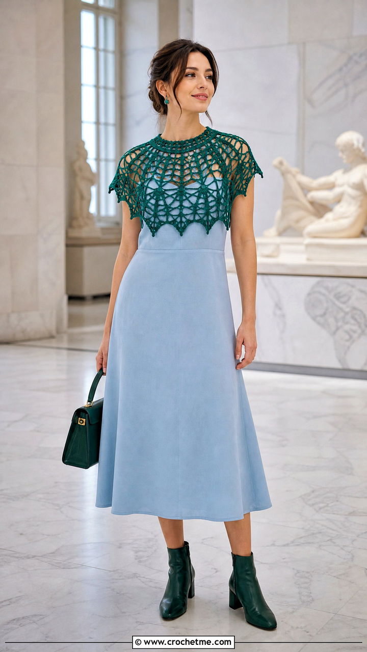 Spiderweb Crochet Yoke Top With Midi Dress - 35 spiderweb crochet top outfit ideas