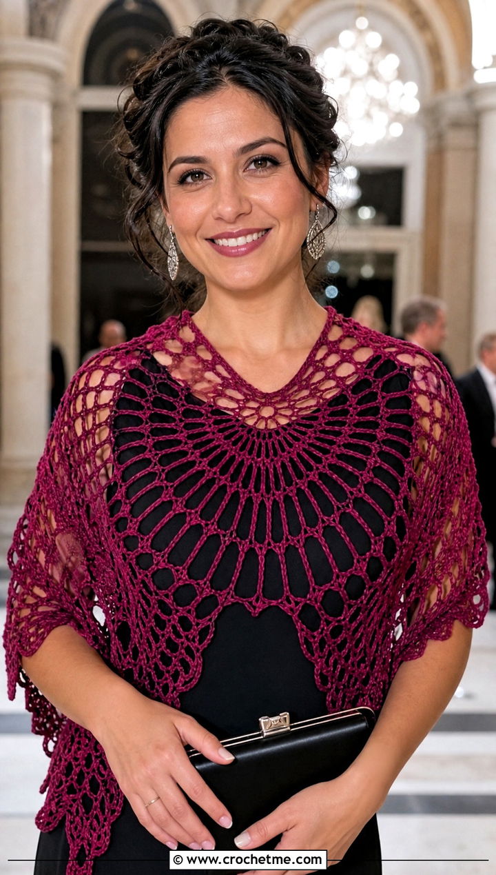 Spiderweb Lace Crochet Shawl With Black Maxi Dress - 20 Light Weight Crochet Shawl outfit ideas