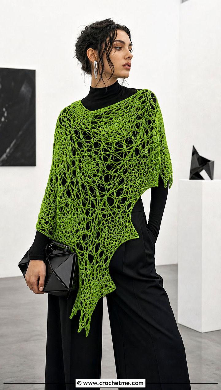 Spiderweb Lace Shawl With Monochrome Separates - 25 Lacey Crochet Shawls outfit ideas