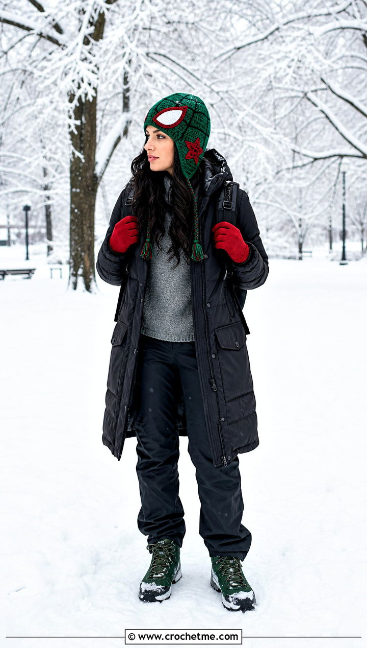 Spiderweb Trapper Hat With Parka - 35 crochet spiderman hat outfit ideas