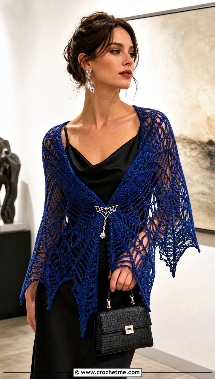 Spiderweb Triangle Witch Crochet Shawl With Slip Dress - 15 Witch Crochet Shawl outfit ideas
