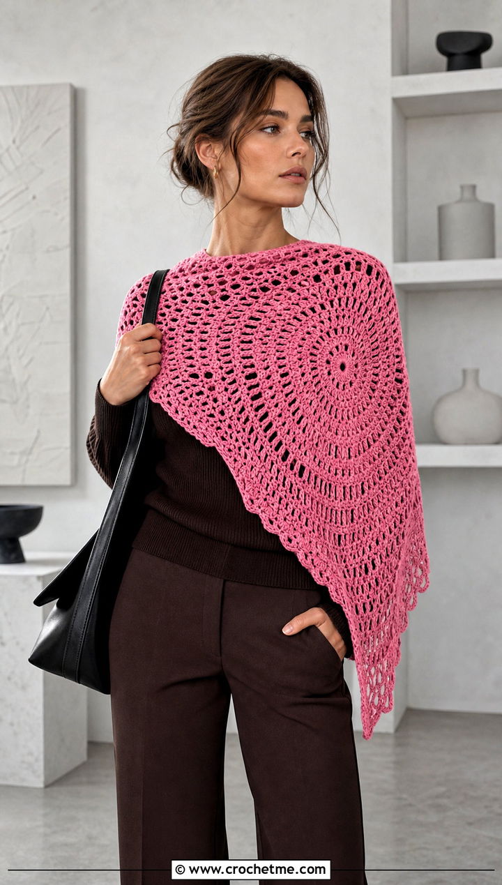 Spiral Asymmetrical Crochet Shawl With Minimalist Knit Set - 30 asymmetrical crochet shawl outfit ideas