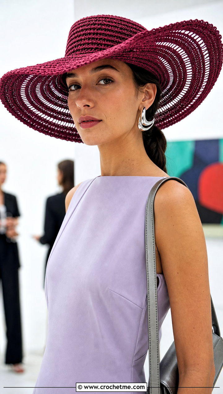 Spiral Brim Crochet Sun Hat With Column Dress - 25 summer crochet sun hat outfit ideas