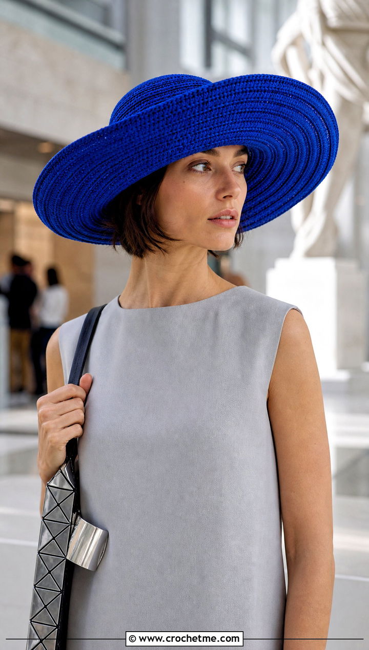 Spiral Brim Crochet Sun Hat With Column Dress - 25 Easy Crochet Sun Hat outfit ideas