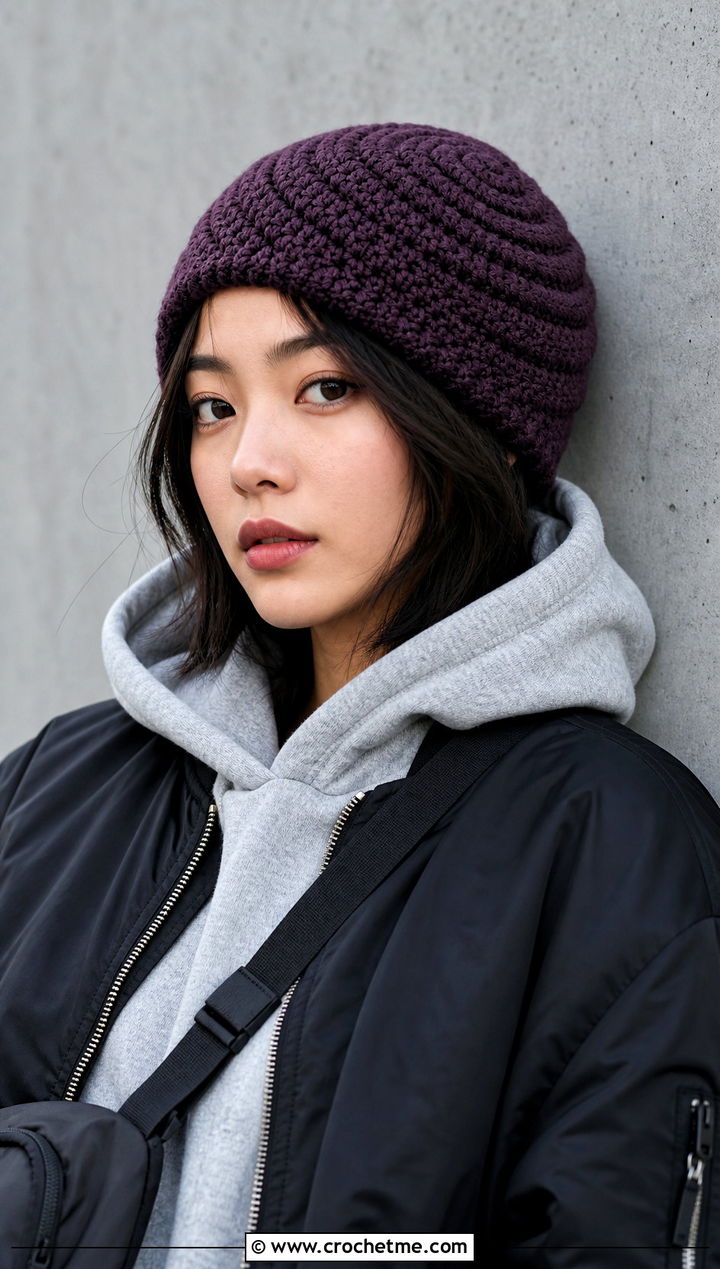 Spiral Cable Crochet Beanie With Hoodie - 25 Cable Knit Crochet Hat outfit ideas