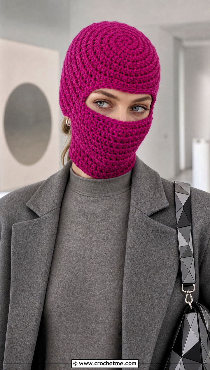 Spiral Crochet Balaclava With Monochrome Outfit - 25 easy crochet balaclava outfit ideas