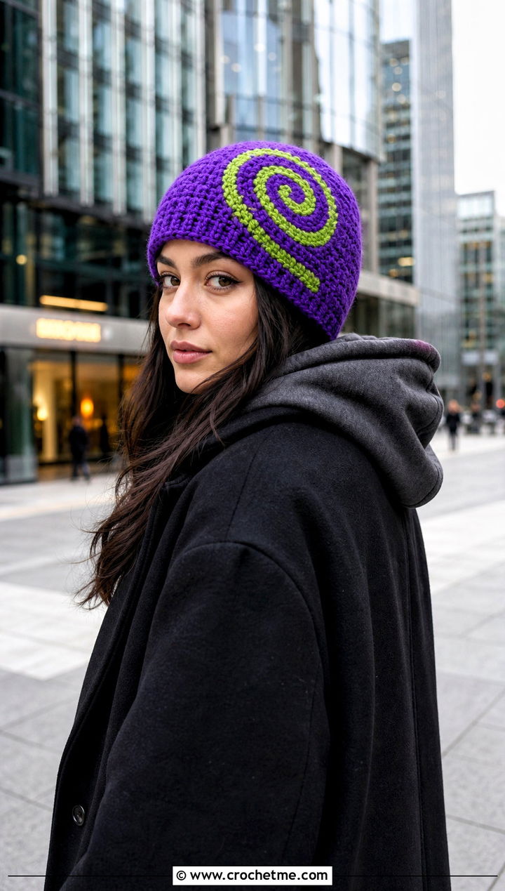 Spiral Crochet Beanie With Hoodie And Long Coat - 35 basic crochet beanie outfit ideas