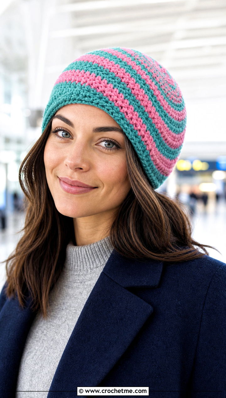 Spiral Crochet Beanie With Matching Knit Set - 30 two color crochet beanie outfit ideas