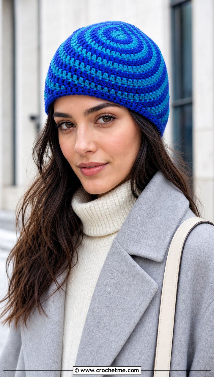 Spiral Crochet Beanie With Minimalist Outfit - 30 Quick Crochet Beanie outfit ideas