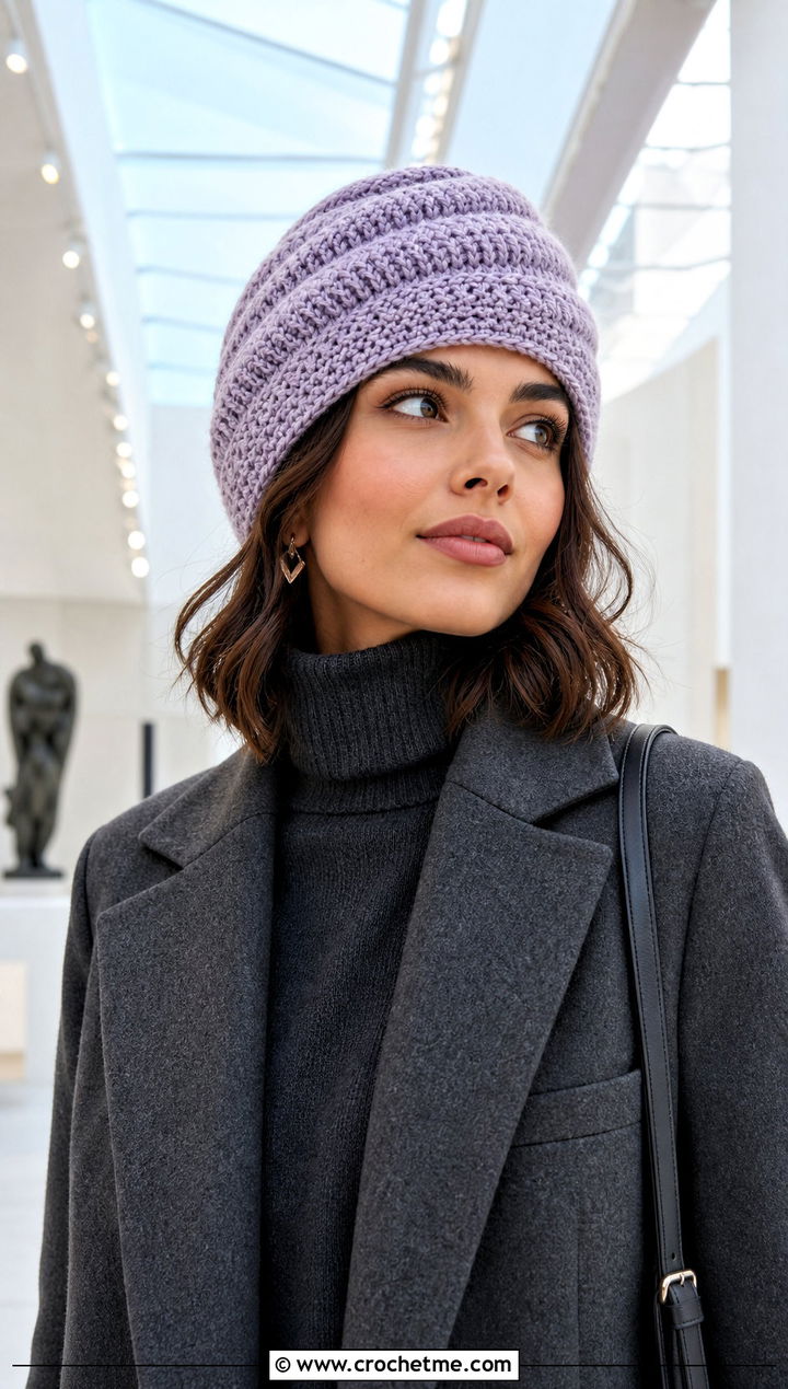Spiral Crochet Beanie With Monochrome Outfit - 25 Worsted Weight Yarn Crochet Hat outfit ideas
