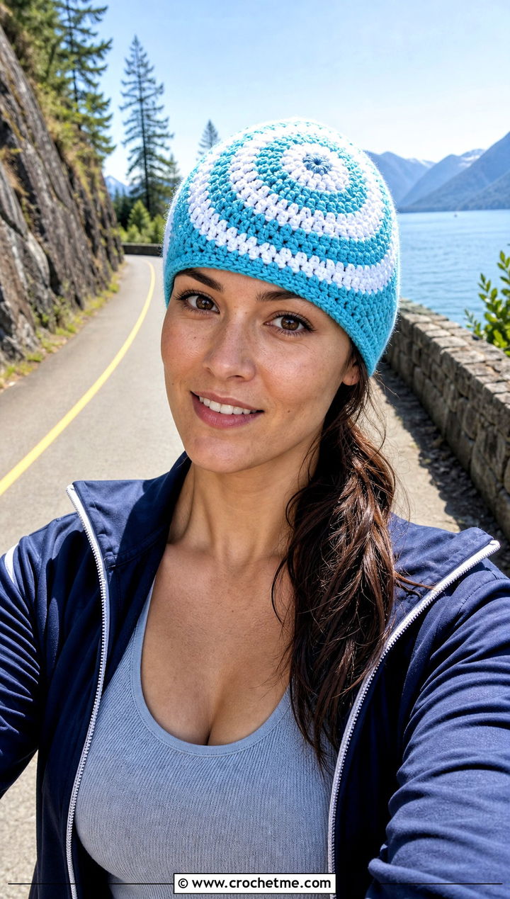 Spiral Crochet Beanie With Track Jacket - 25 lakeside crochet beanie outfit ideas