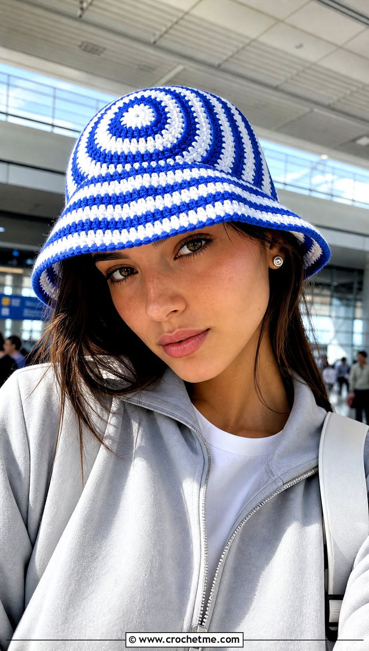 Spiral Crochet Bucket Hat With Tracksuit - 25 Easy Crochet Bucket Hats outfit ideas