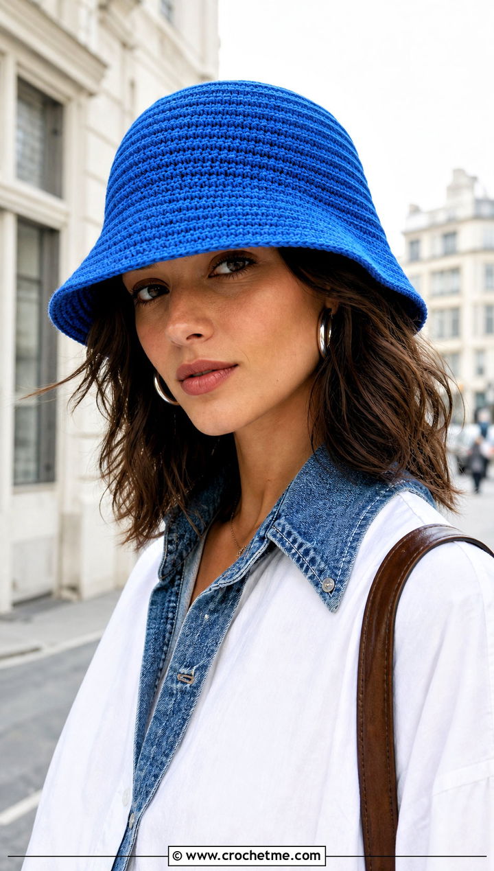 Spiral Crochet Bucket Hat With White Shirt And Jeans - 30 crochet swirl hat outfit ideas