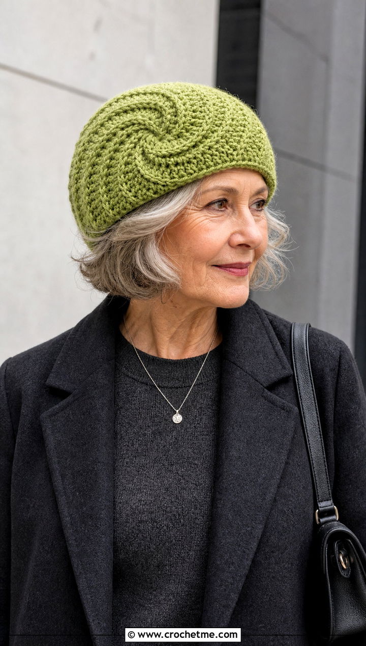 Spiral Crochet Hat With Monochrome Outfit - 25 Crochet Hat For Grandma outfit ideas
